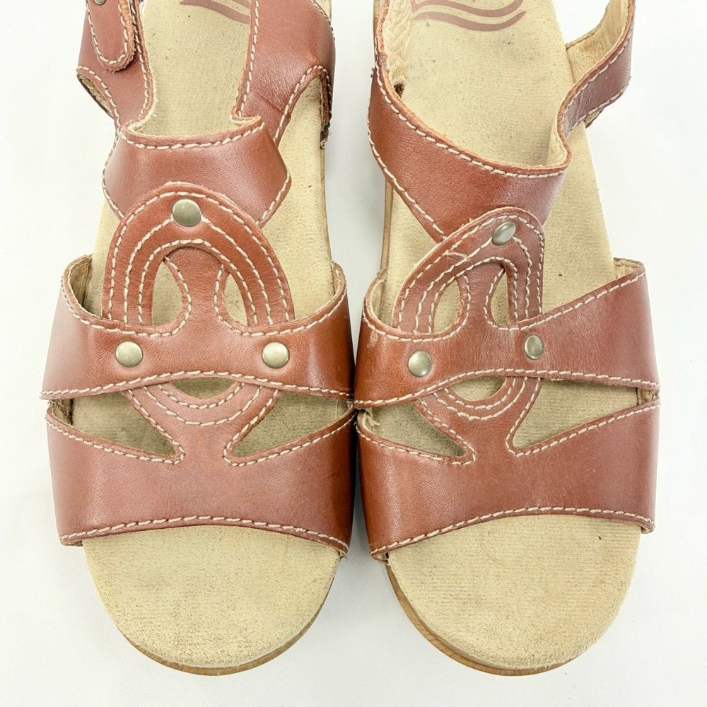 Dansko SINGRID Brown Leather Open Toe Chunky Woodgrain Heel Slingback Sandals - Picture 6 of 12